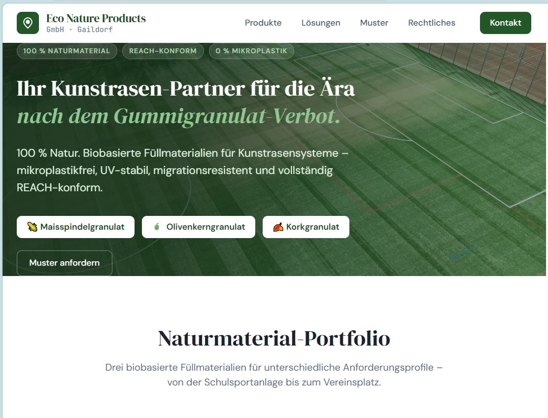 Screenshot kunstrasengranulat.de – Eco Nature Products GmbH